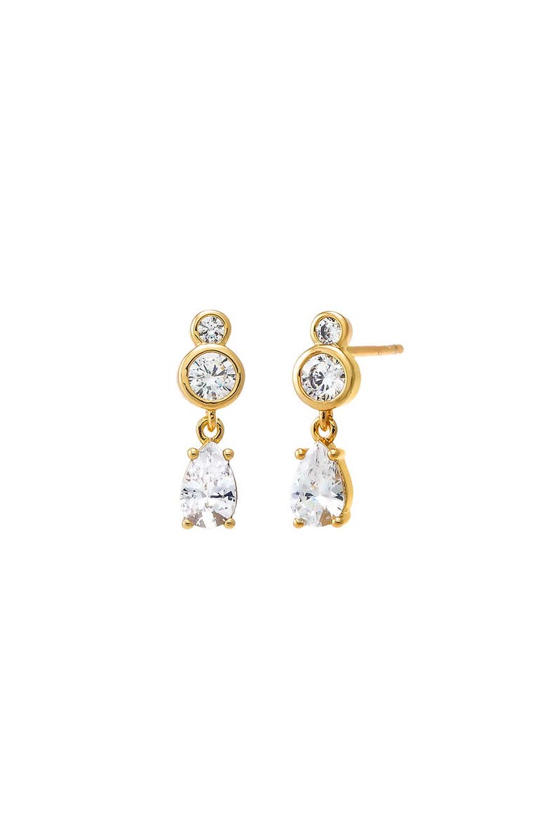 BY ADINA EDEN Double CZ Bezel X Teardrop Shaker Stud Earring, Main, color, 