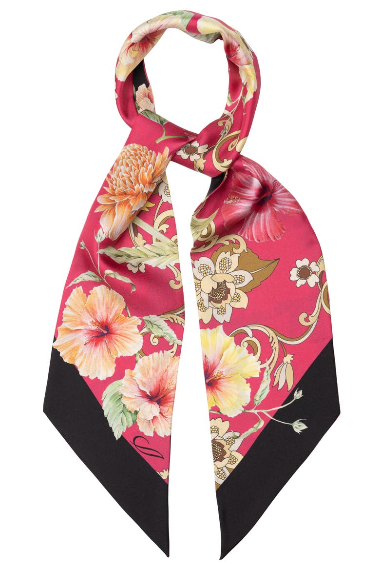 Hawaii Bloom - Skinny Silk Scarf for Women, Alternate, color, Pink