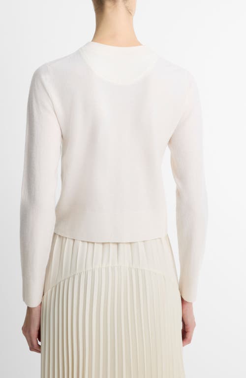 Shop Vince Tipped Half Moon Cardigan In Off White/optic White