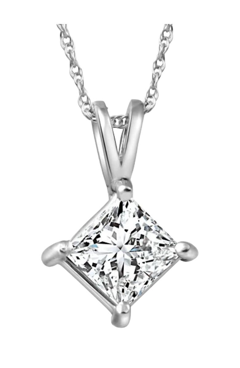 Bliss Diamond 1Ct Princess Cut Diamond Solitaire Pendant 14k Gold Necklace Lab Grown, Main, color, 14K White Gold