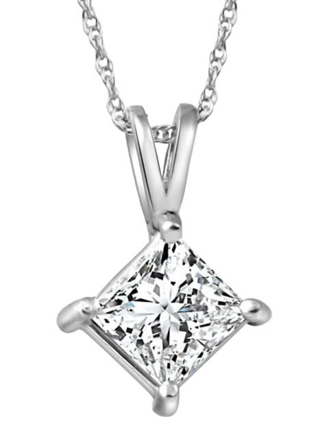 1Ct Princess Cut Diamond Solitaire Pendant 14k Gold Necklace Lab Grown