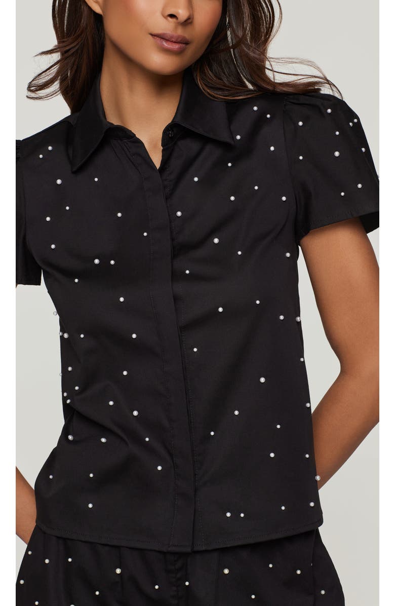 Generation Love Murphy Pearl Embellished Poplin Shirt, Alternate, color, Black