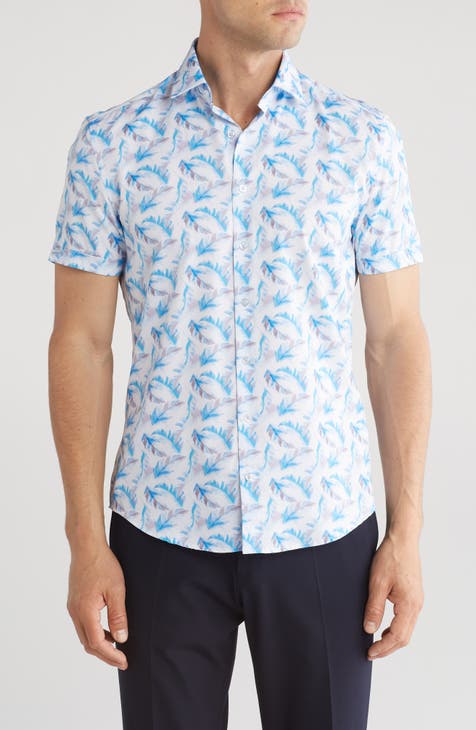 Feather Print Performance Short Sleeve Button-Up Shirt