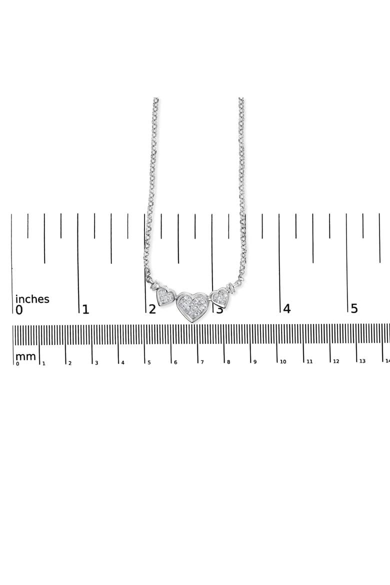 14K White Gold 1.0 Cttw Diamond Three Heart Statement Pendant Necklace, Alternate, color, White
