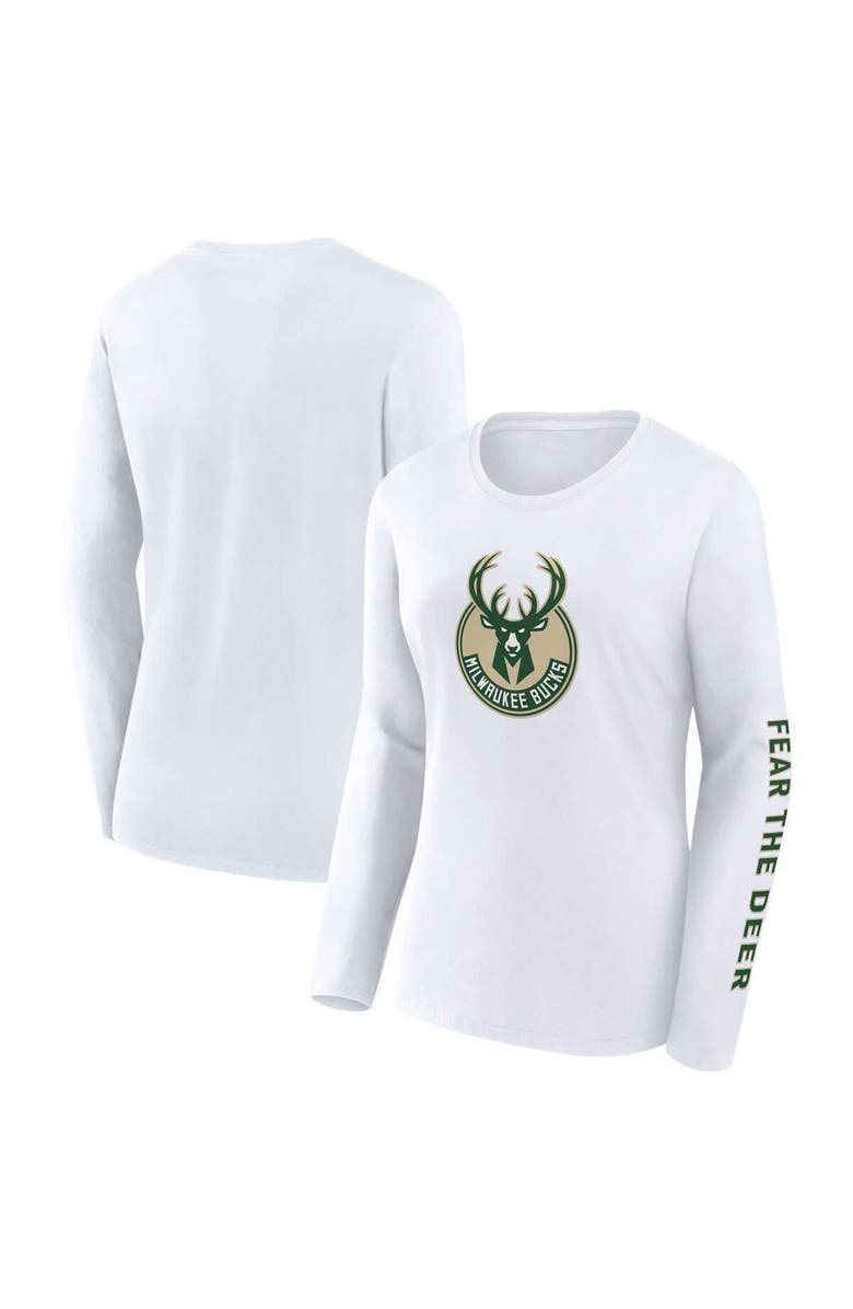 FANATICS Women's Fanatics White Milwaukee Bucks Long Sleeve T-Shirt, Alternate, color, 