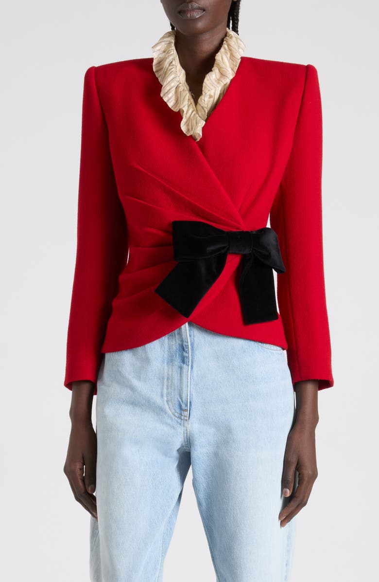 Valentino Bow Detail Virgin Wool Crepe Jacket, Main, color, Red