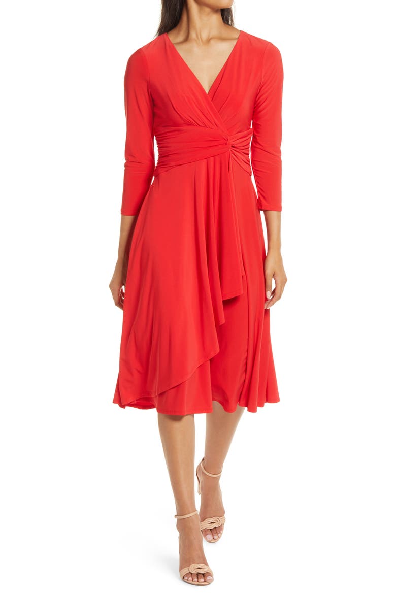 Long Sleeve Faux Wrap Dress, Main, color, RED