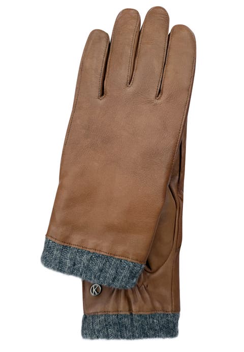 Leather gloves with knitted cuff and touch function