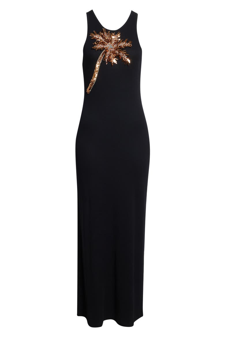 Palm Embroidered Tank Dress, Alternate, color, BLACK