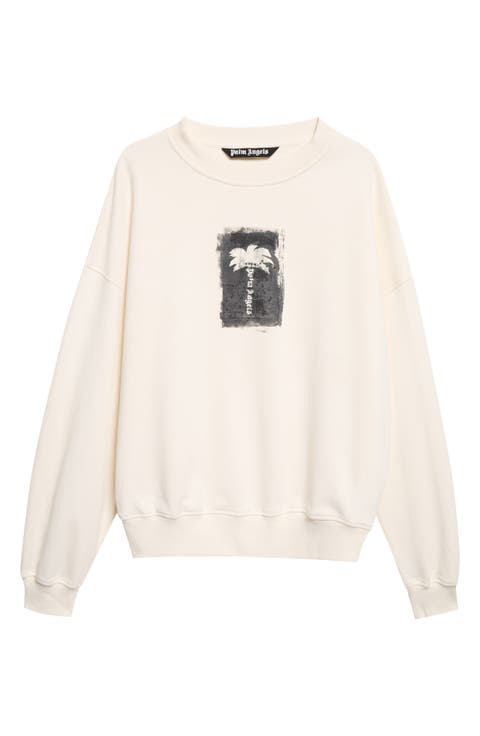 Palm Tree Loose Brushed Cotton Crewneck Sweatshirt