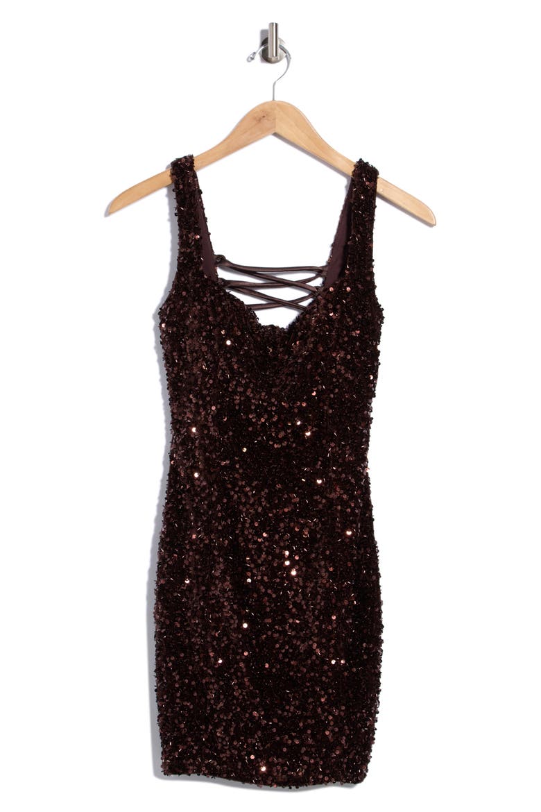 Sequined Stretch Velvet Minidress, Alternate, color, BROWN