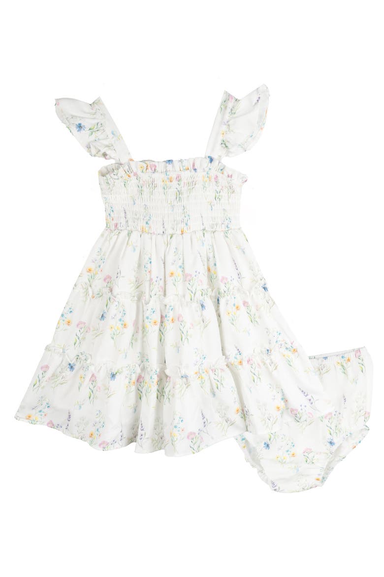 Smocked Dress & Bloomers Set, Alternate, color, WHITE FLORAL