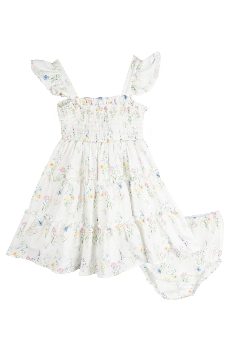 Rare Editions Smocked Dress & Bloomers Set, Alternate, color, White Floral