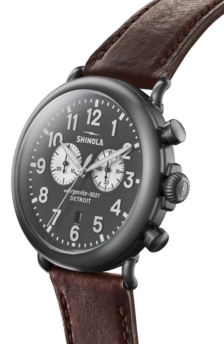 Shinola Men's Runwell Chronograph Leather Strap Watch, 43mm, Alternate, color, 