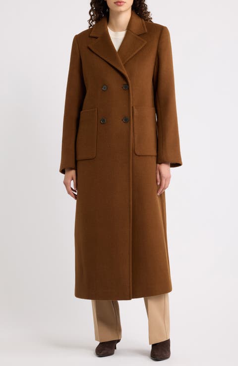 Long Double Breasted Wool & Cashmere Blend Maxi Coat
