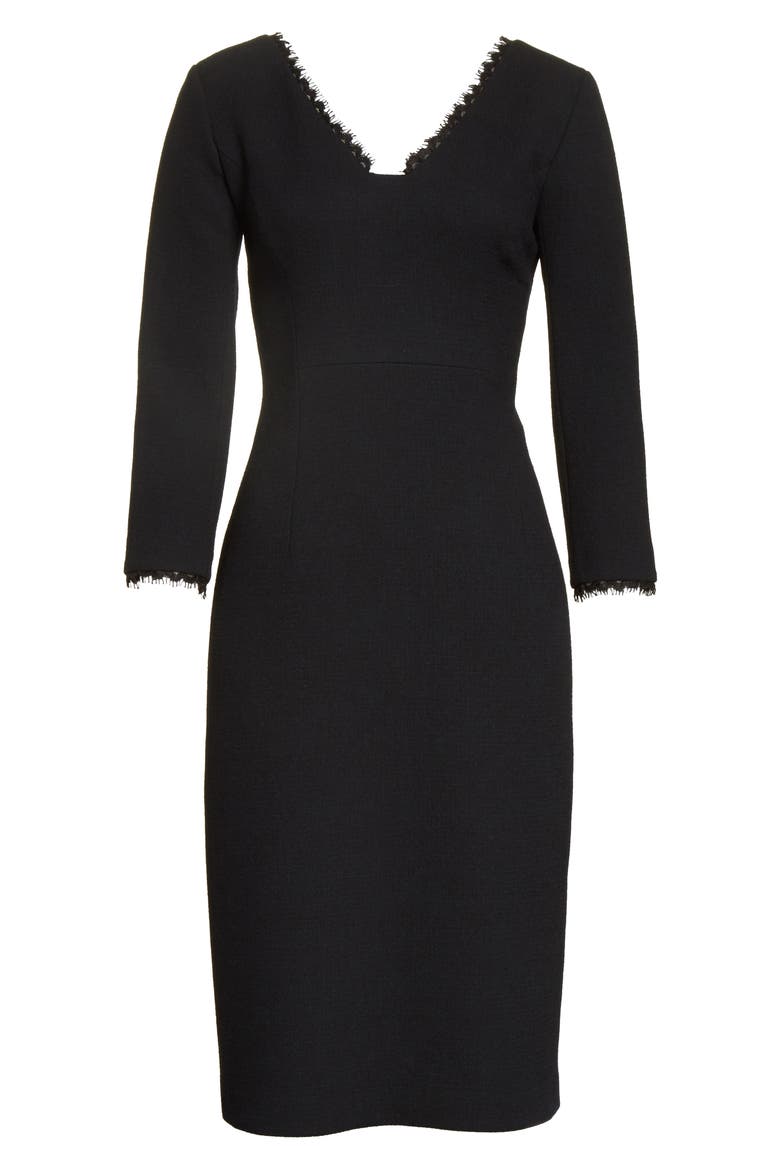 Shandy Lace Trim Wool Dress, Alternate, color, BLACK