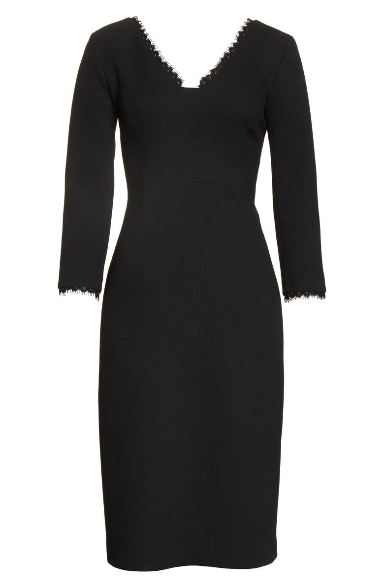 Lafayette 148 New York Shandy Lace Trim Wool Dress, Alternate, color,