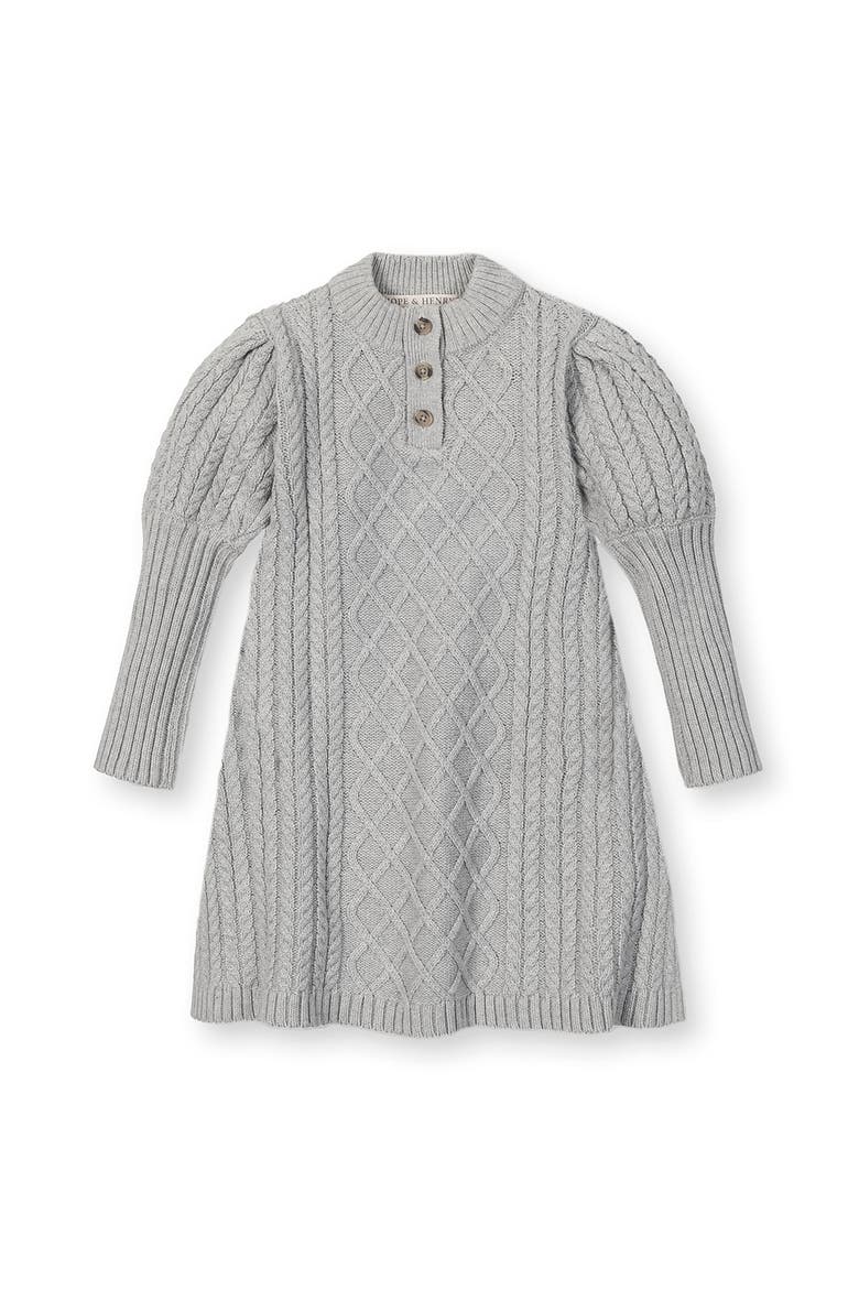 Kids' Organic Long Sleeve Mock Neck Button Placket Sweater Dress, Main, color, Gray Heather Cable