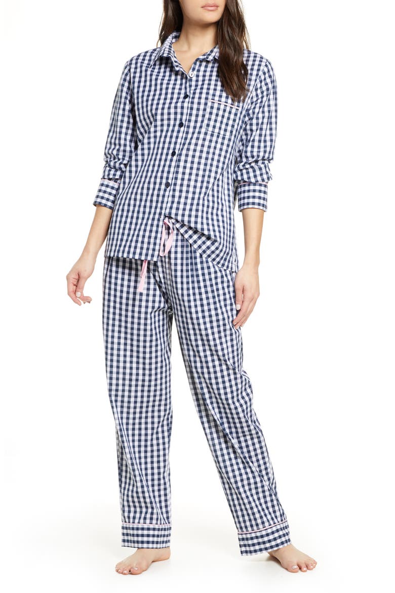 Gingham Cotton Pajamas, Main, color, NAVY GINGHAM
