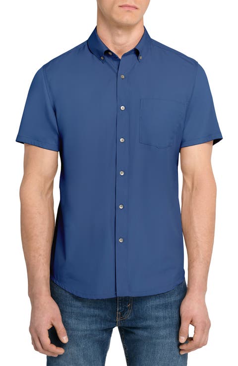 Hudson Reworked Slim Fit Solid Short Sleeve Cotton Button-Up Shirt
