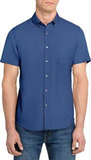 W.R.K Hudson Reworked Slim Fit Solid Short Sleeve Cotton Button-Up Shirt
