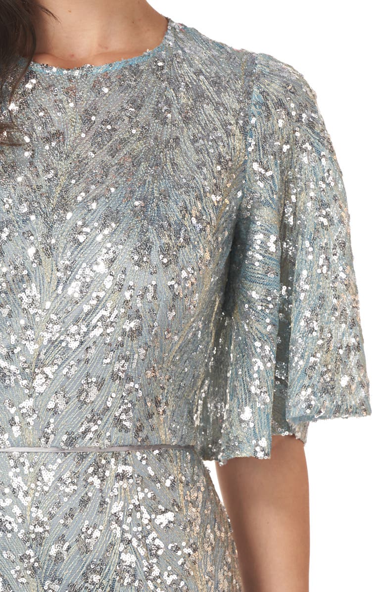 JS Collections Sequin Flutter Sleeve Trumpet Gown, Alternate, color, 