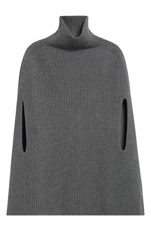 Jil Sander Funnel Neck Wool Rib Cape In Gray