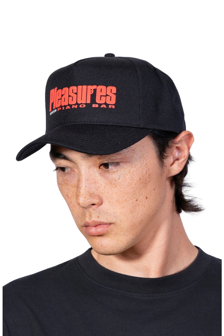 Piano Bar Snapback Cotton Twill Trucker Hat, Alternate, color, BLACK