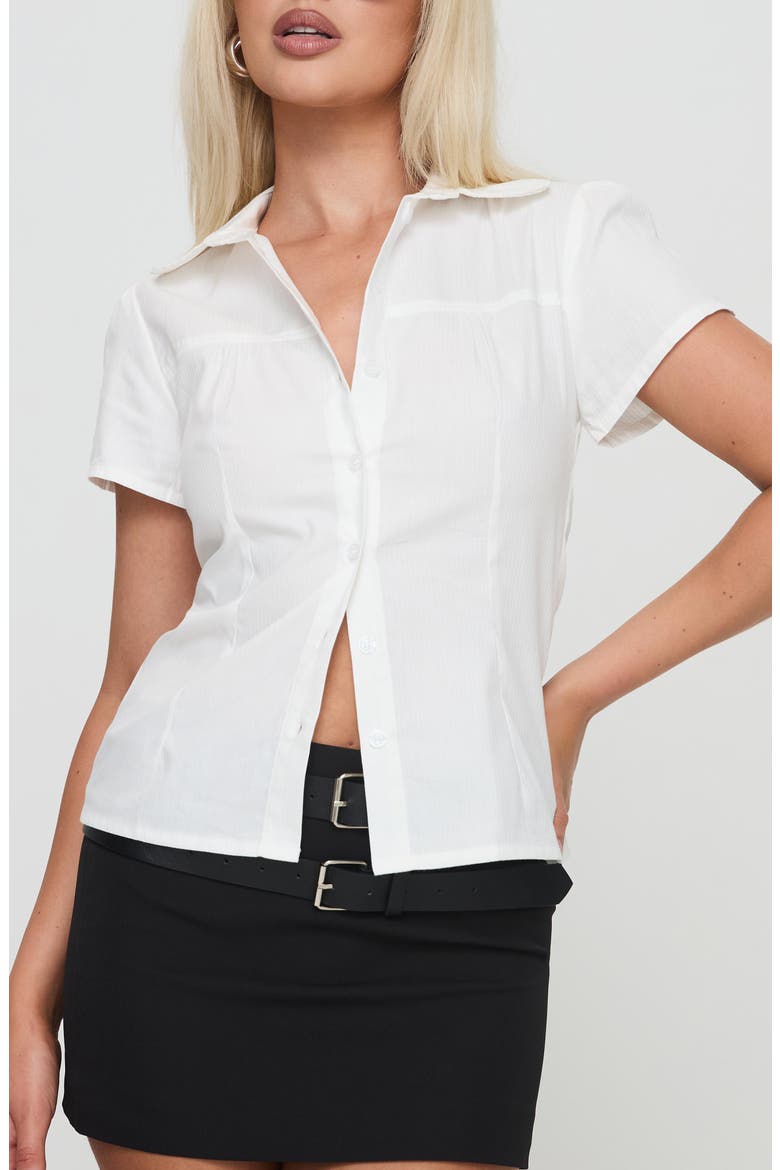 Reverie Short Sleeve Cotton Button-Up Shirt, Main, color, WHITE