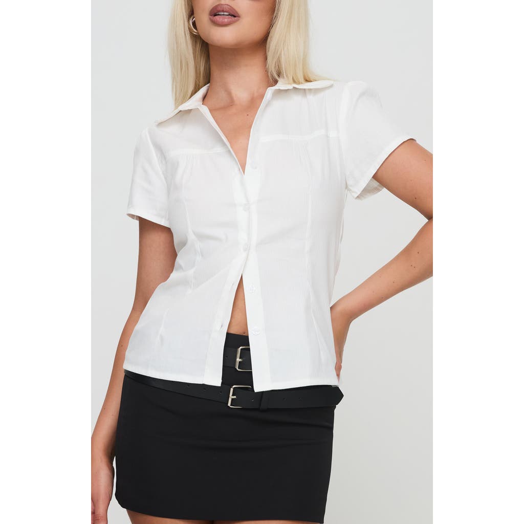 Princess Polly Reverie Short Sleeve Cotton Button-up Shirt In White