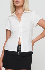 Princess Polly Reverie Short Sleeve Cotton Button-Up Shirt