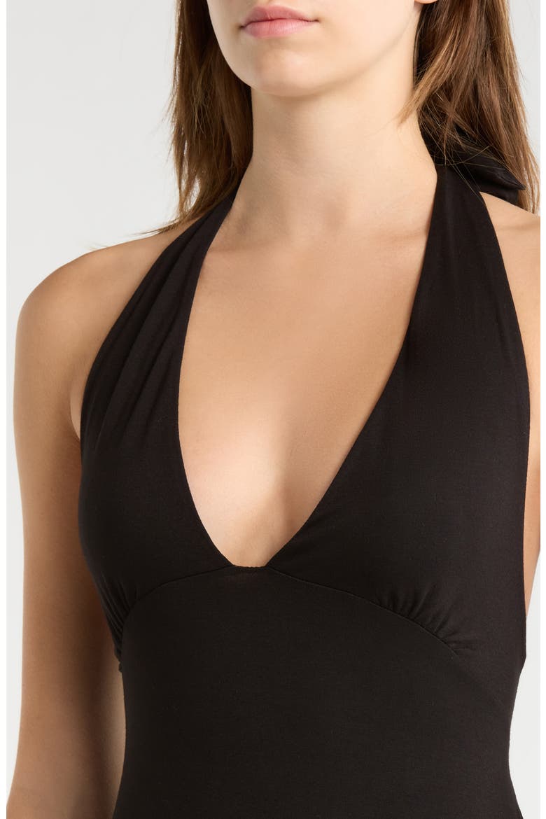Alexa Plunge Halter Neck Midi Dress, Alternate, color, BLACK