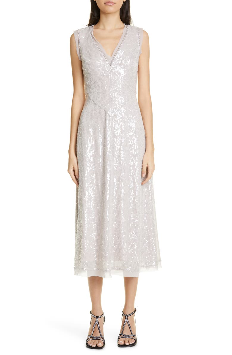 Erdem Denise Crystal Embellished Sequin Sleeveless Midi Dress, Main, color, 