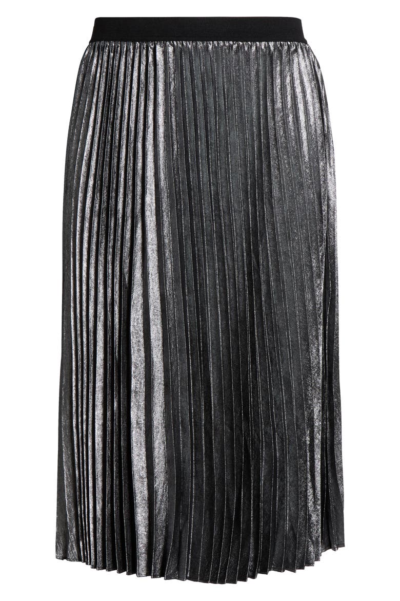 Pleated Metallic Midi Skirt, Alternate, color, SILVER