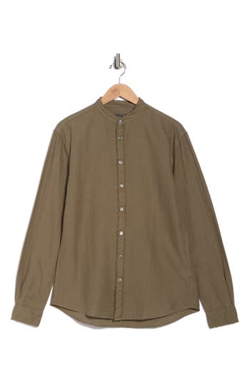 John Varvatos Slim Fit Band Collar Stretch Button-up Shirt In Brown