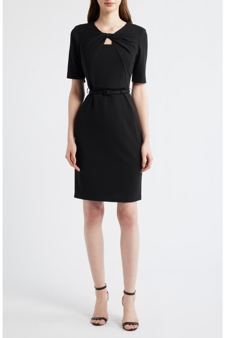 Twist Detail Crepe Sheath Dress, Main, color, ANNE BLACK