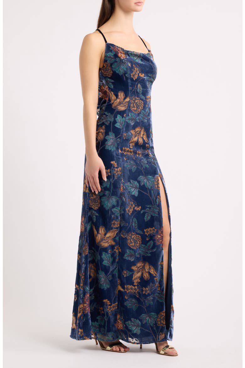 River Cowl Neck Sleeveless Velvet Gown, Alternate, color, NAVY FLORAL