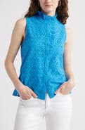 Caslon® Ruffle Eyelet Sleeveless Button-Up Shirt
