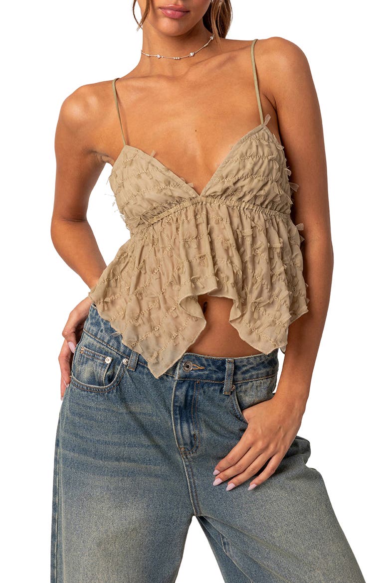 Flutter Frilled Tie Back Babydoll Top, Main, color, OLIVE