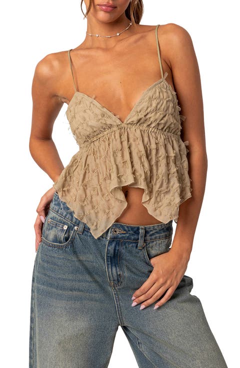 Flutter Frilled Tie Back Babydoll Top
