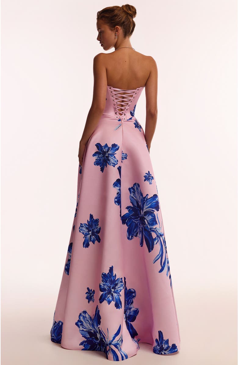 Milla Pink Floral Strapless Formal Maxi Dress with Slit, Alternate, color, Pink-Blue