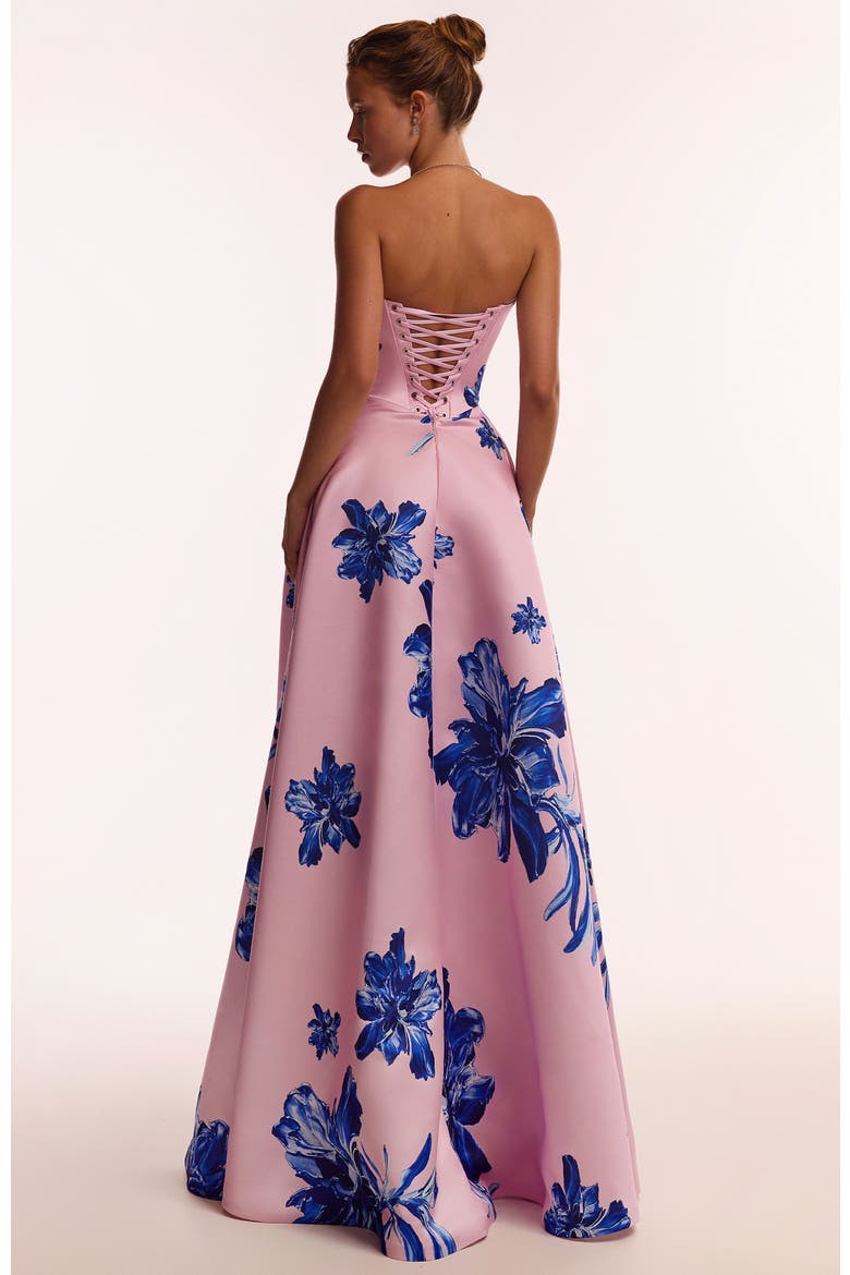 women's pink and blue dress A-line Ruched Floral Print Tiered Ruffle Homecoming Dress with Detachable Spaghetti Straps S8694H - Homecoming Dresses