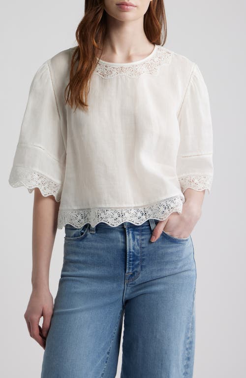 FRAME The Embroidered Ramie Top in White at Nordstrom, Size X-Small