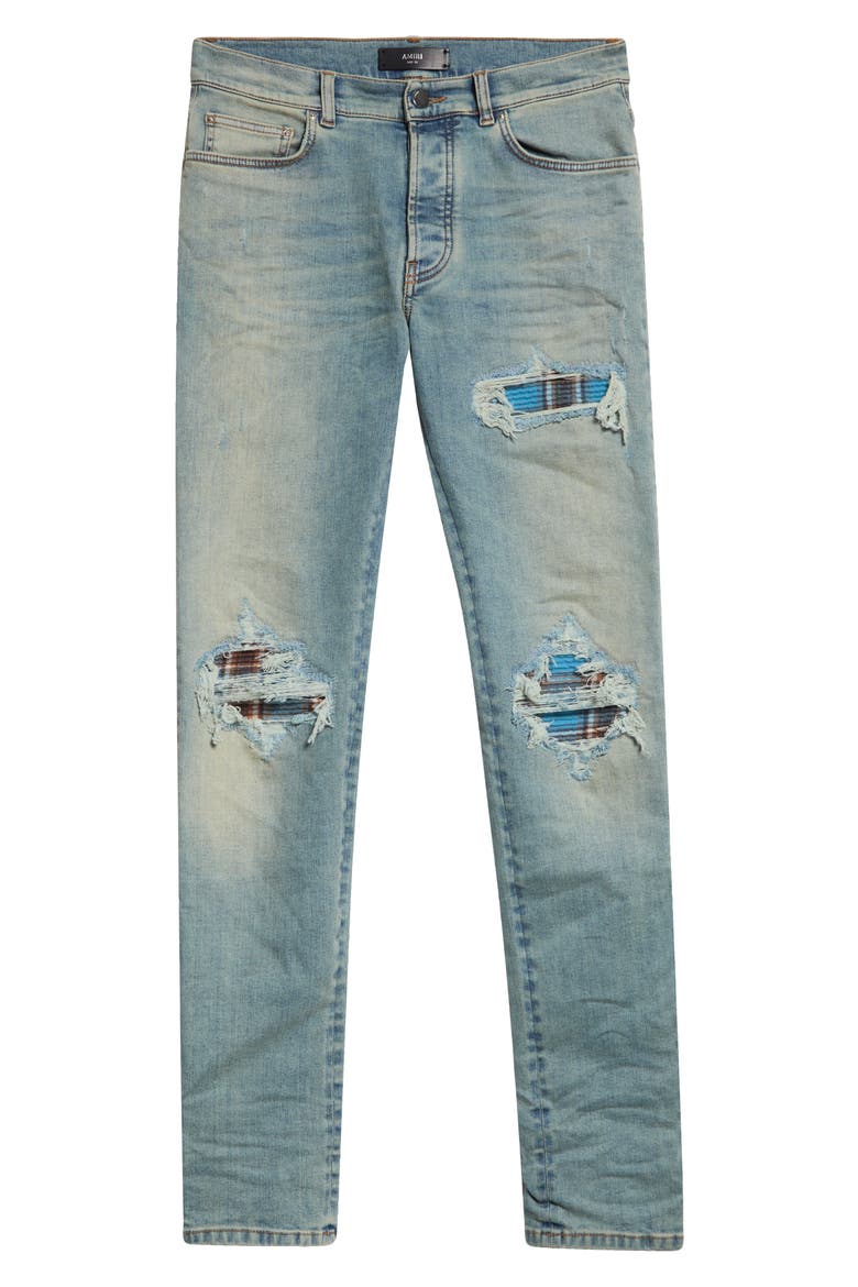 MX1 Flannel Patch Ripped Skinny Jeans, Main, color, MEDIUM INDIGO