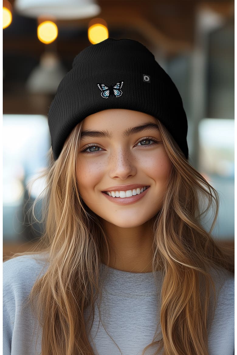 Butterfly Beanie, Alternate, color, Black
