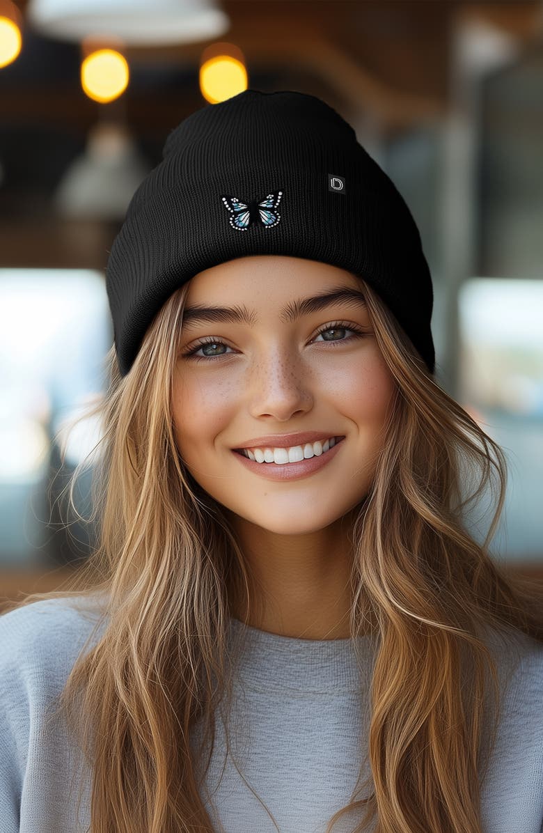 Dalix Butterfly Beanie, Alternate, color, Black