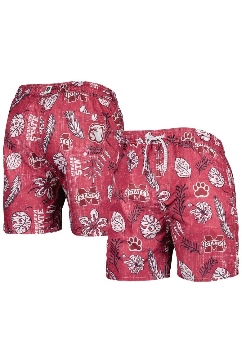 Men's Wes & Willy Maroon Mississippi State Bulldogs Vintage Floral Swim Trunks, Main, color, Maroon