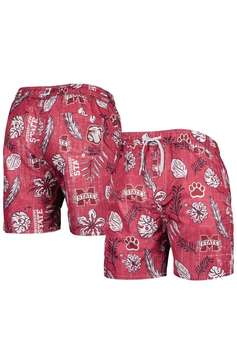 Wes & Willy Men's Wes & Willy Maroon Mississippi State Bulldogs Vintage Floral Swim Trunks, Main, color, Maroon