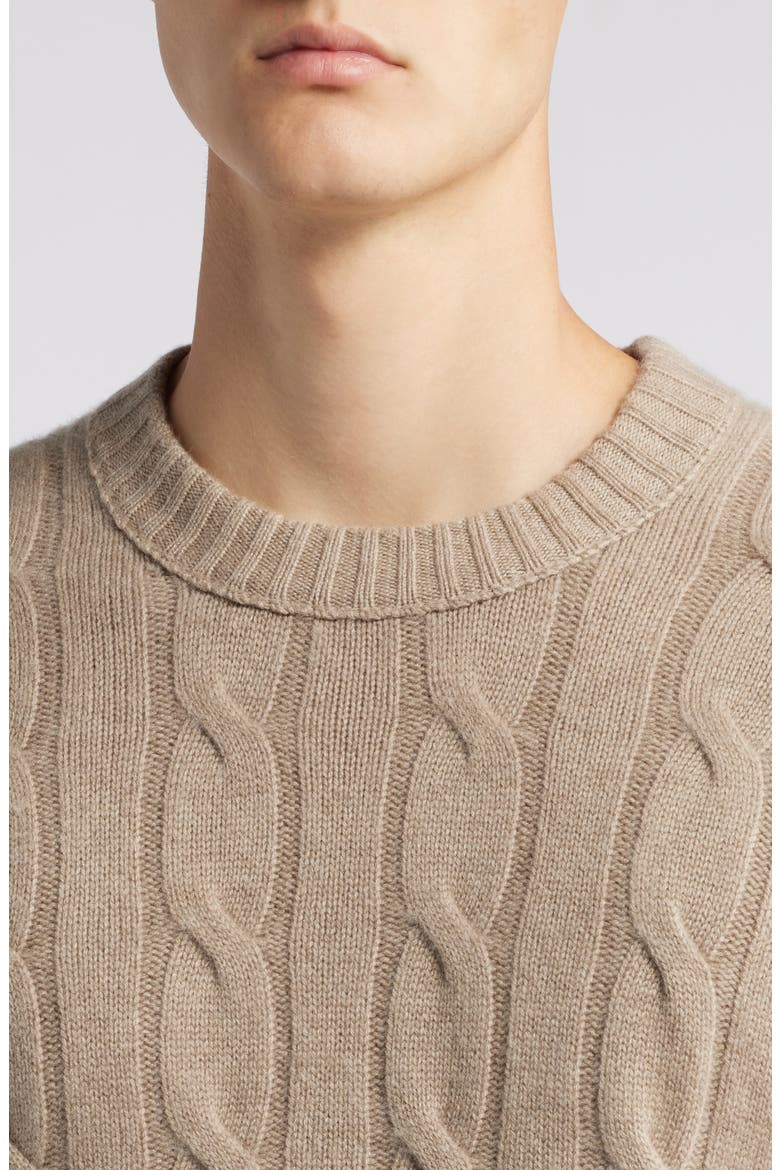 Cable Knit Crewneck Cashmere Sweater, Alternate, color, LIGHT BROWN