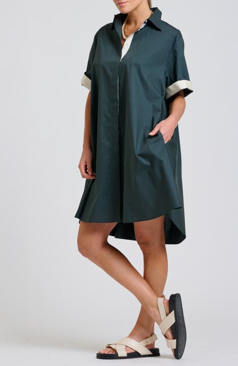 Grossgrain Ribbon Cotton Trapeze Shirtdress